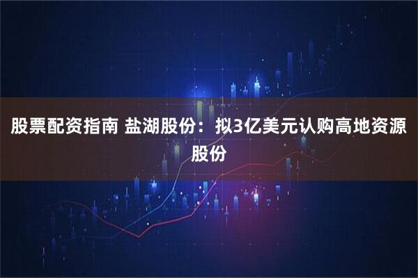 股票配资指南 盐湖股份：拟3亿美元认购高地资源股份